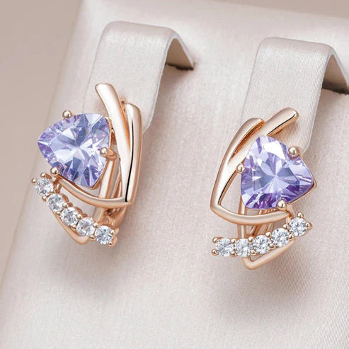 Elegant Purple Bright Gold Earrings