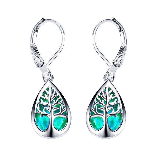 Tree of Life Earrings Made of Opal and Silver