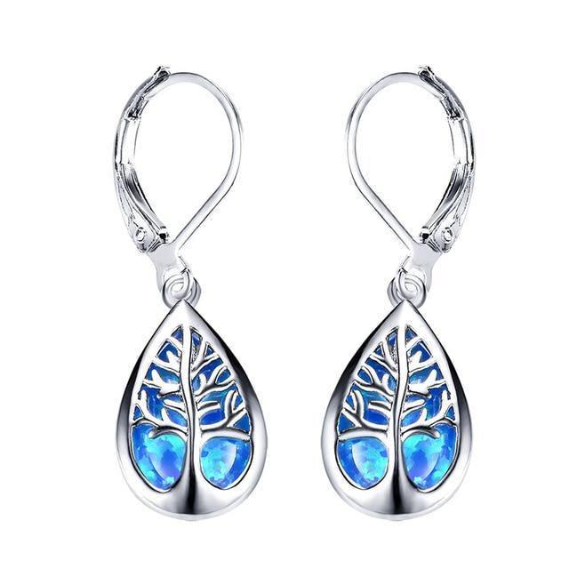 Tree of Life Earrings Made of Opal and Silver