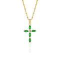 Gold Emerald Marquise Cross Necklace